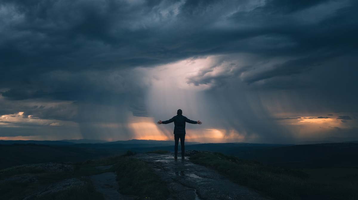 One praising and Standing during a storm