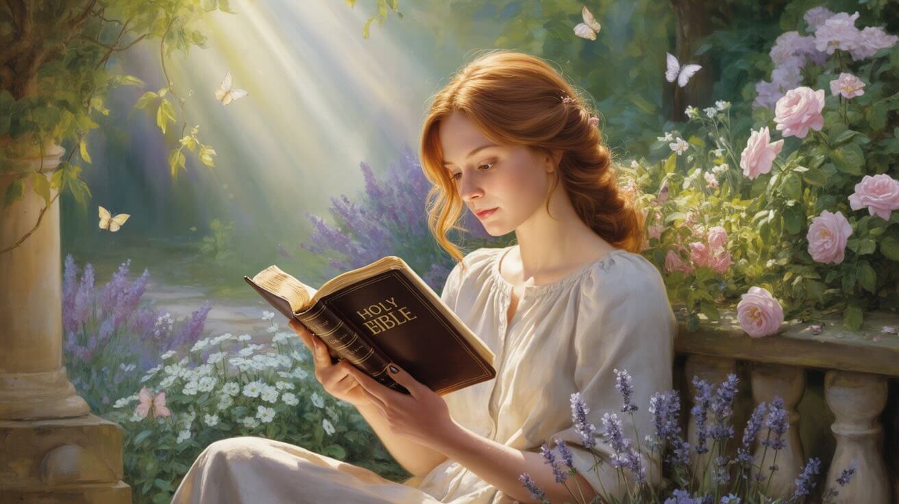 Person worshipping at sunrise with Bible verses about mindset transformation floating in golden light