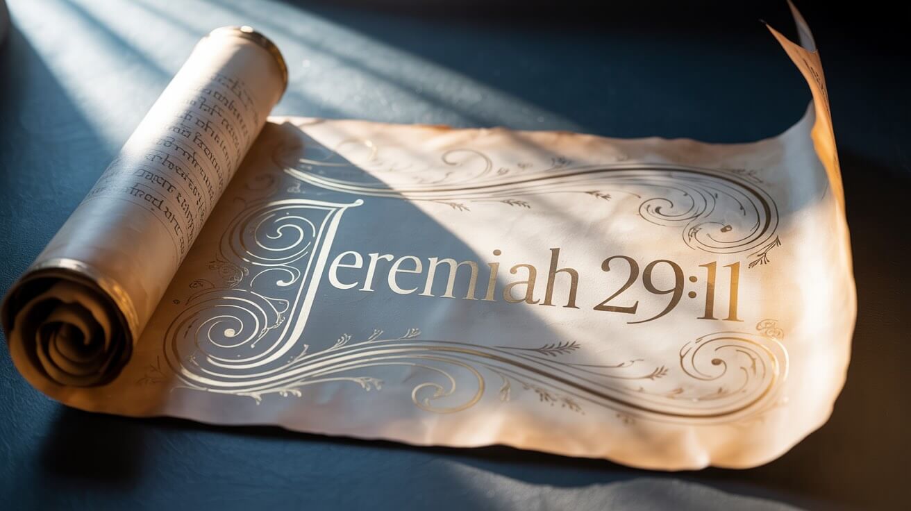 Jeremiah 29:11 bible verse about God's plans for hope and future in elegant script