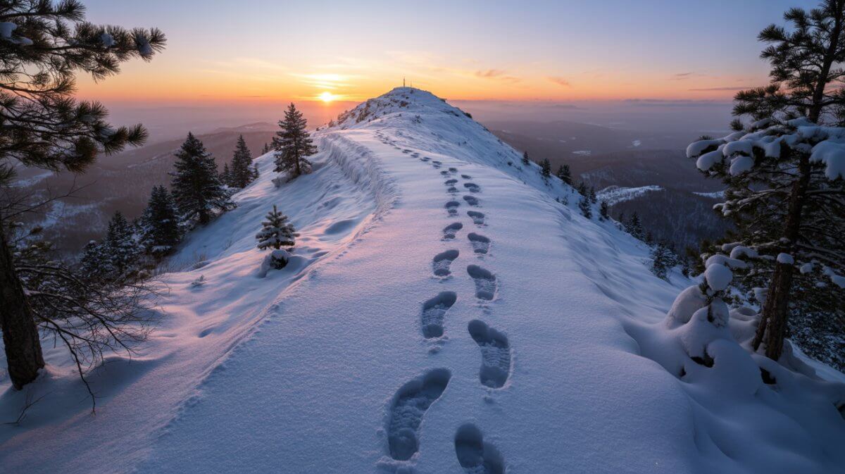 Alt Text: Mountain hiking trail showing God walking alongside us through difficult journey toward hope