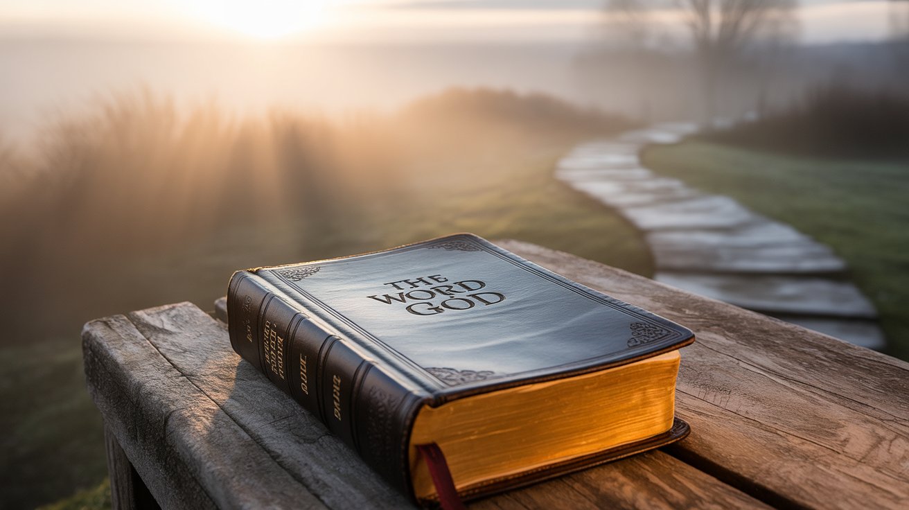 Open Bible with glowing light showing path to new beginnings and hope