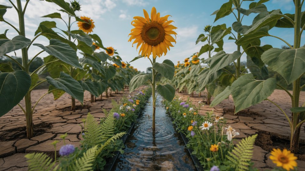 Flourishing garden with flowing water representing released blessings