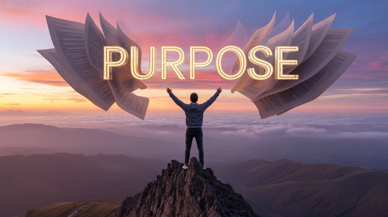 Christian discovering life purpose through Bible scriptures at mountain summit