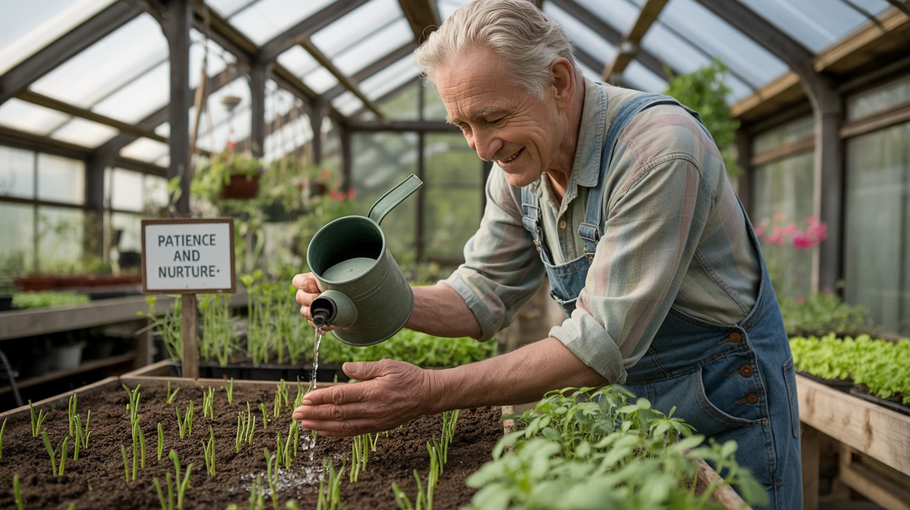 Gardener showing commitment to nurturing growth through seasons and trials