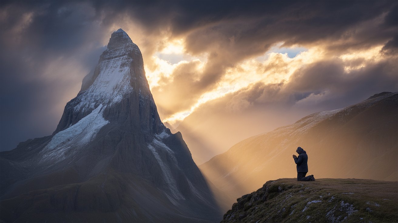 Mountain peak through storm clouds showing hope and breakthrough through powerful intercessory prayers