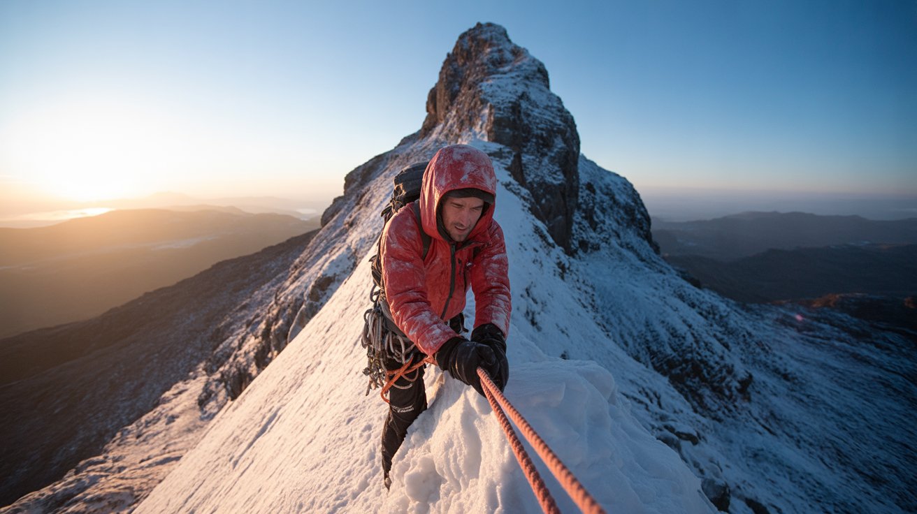 Mountain climber showing steadfast commitment and perseverance in spiritual journey