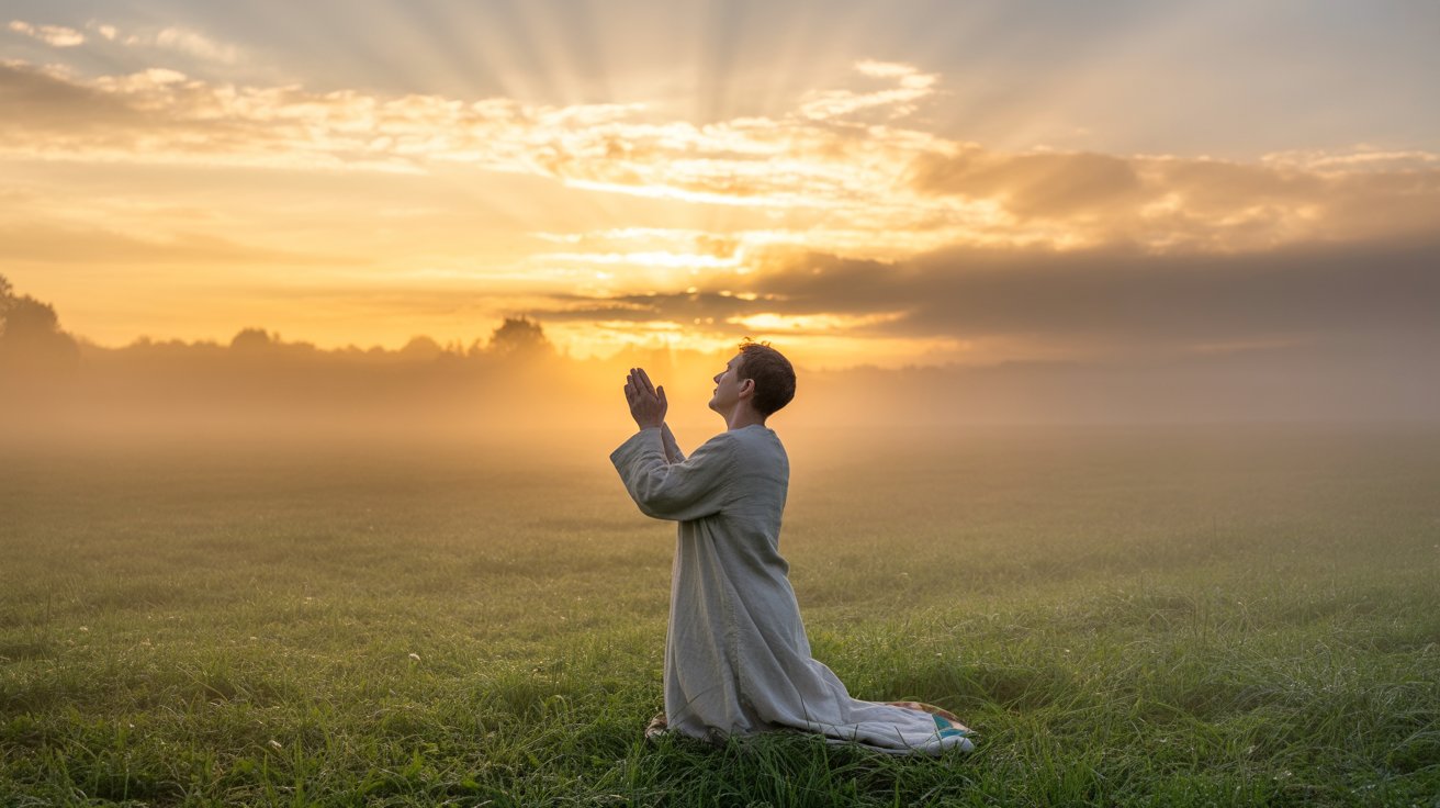 Person praying at sunrise representing powerful intercessory prayer and connection with God