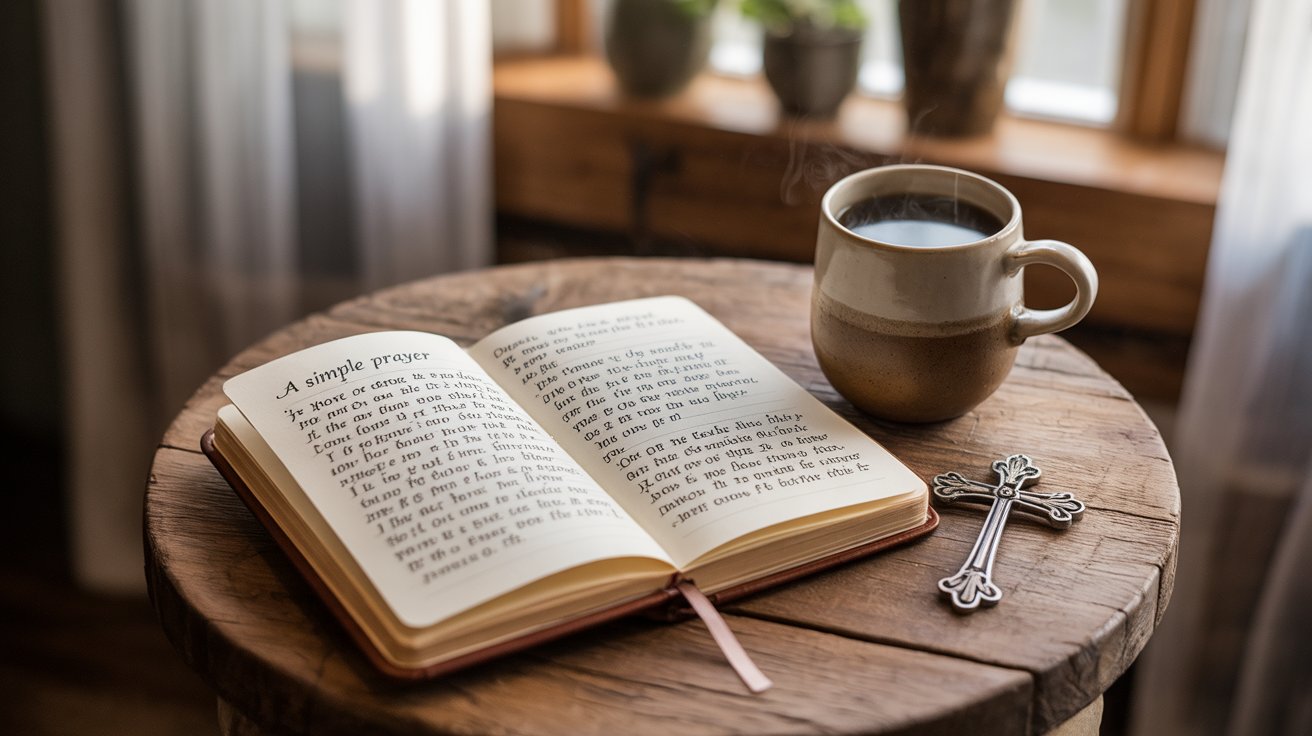 Open prayer journal with coffee in morning light showing devotional time for intercessory prayer