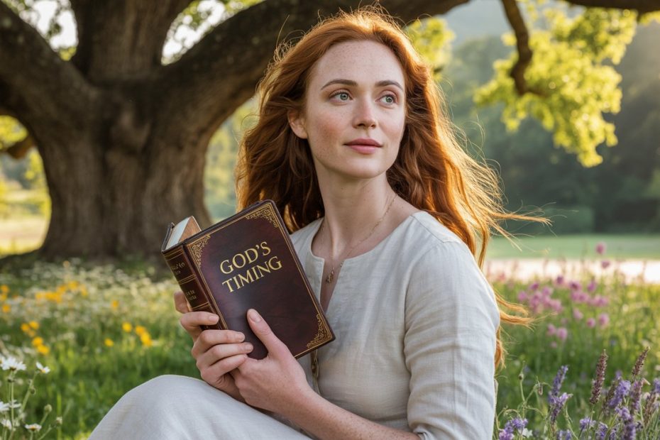 Person reading Bible quotes about waiting for the right person with peaceful hope