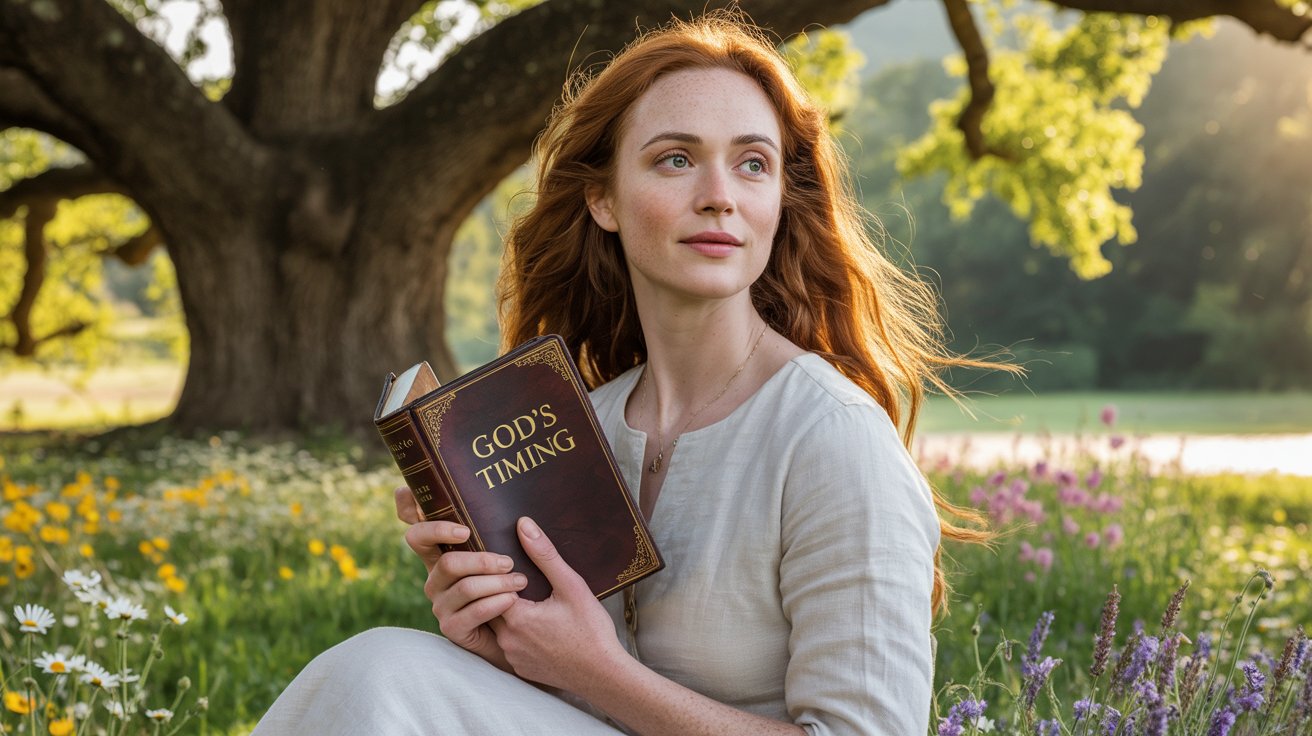 Person reading Bible quotes about waiting for the right person with peaceful hope