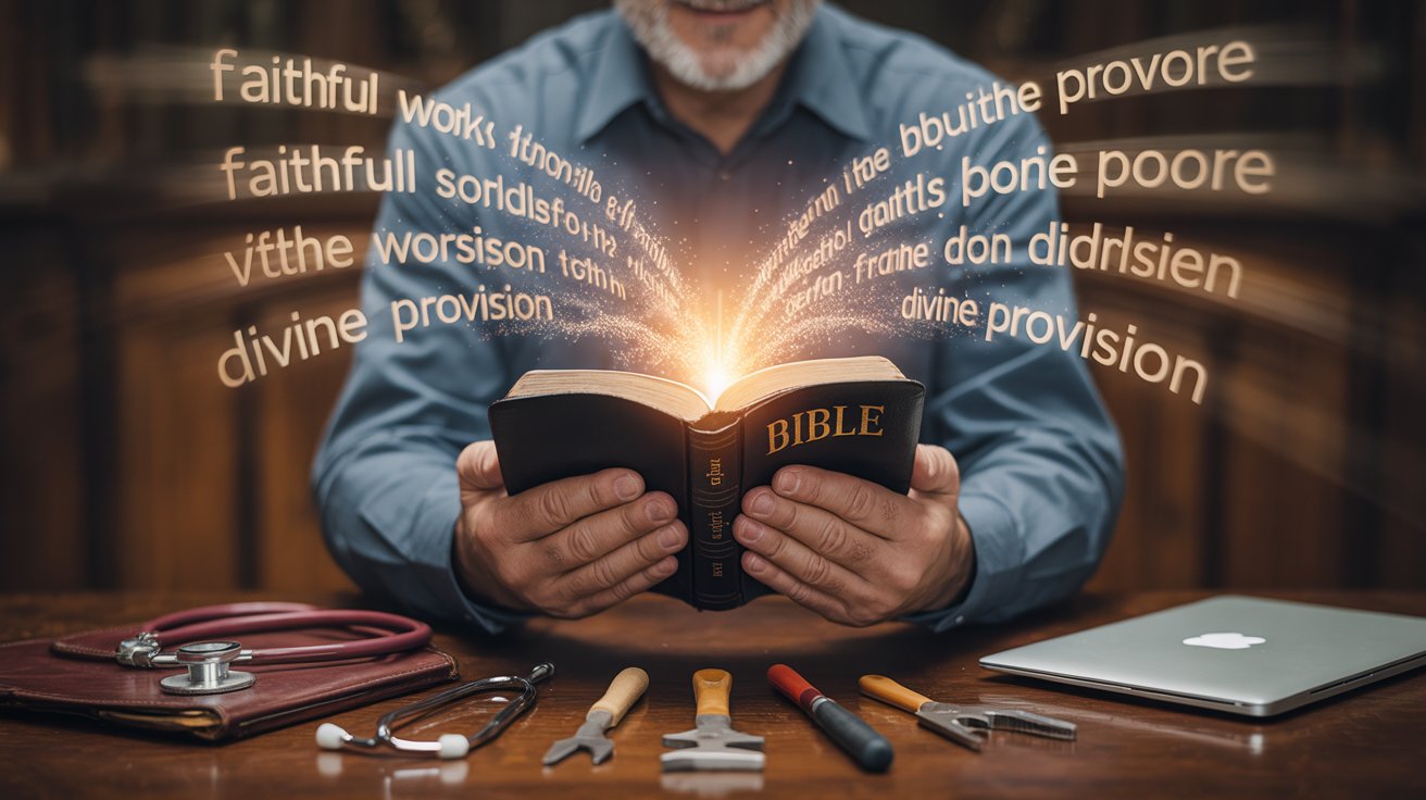 Bible verses about career provision with various job symbols