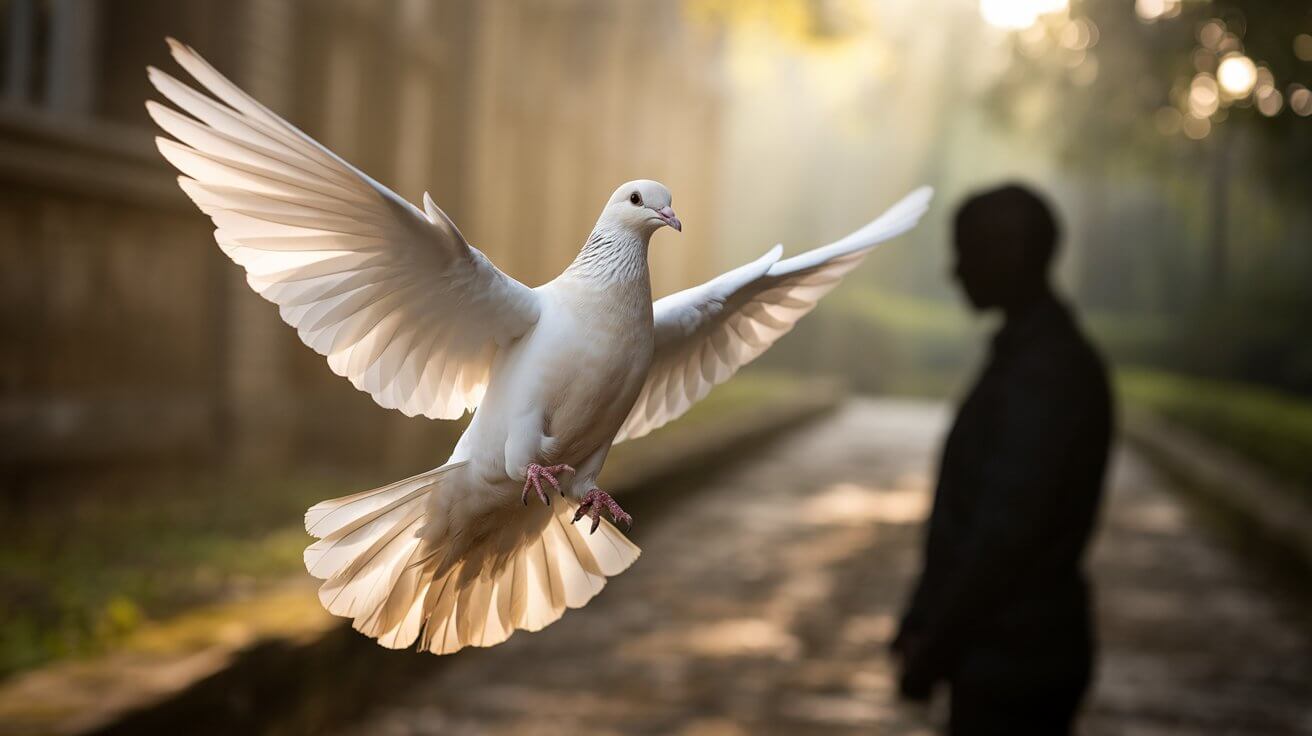 Holy Spirit dove bringing peace and comfort to overwhelmed person