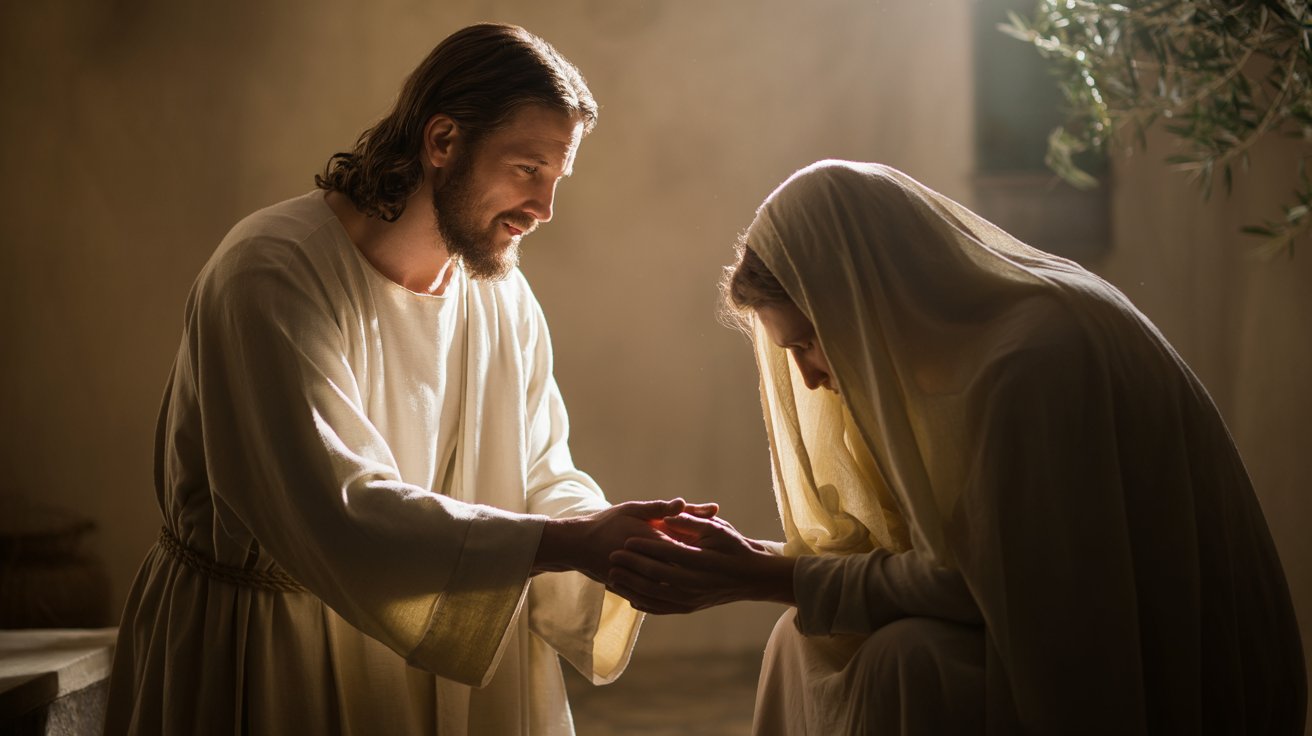 Jesus offering comfort to someone in grief with compassionate understanding