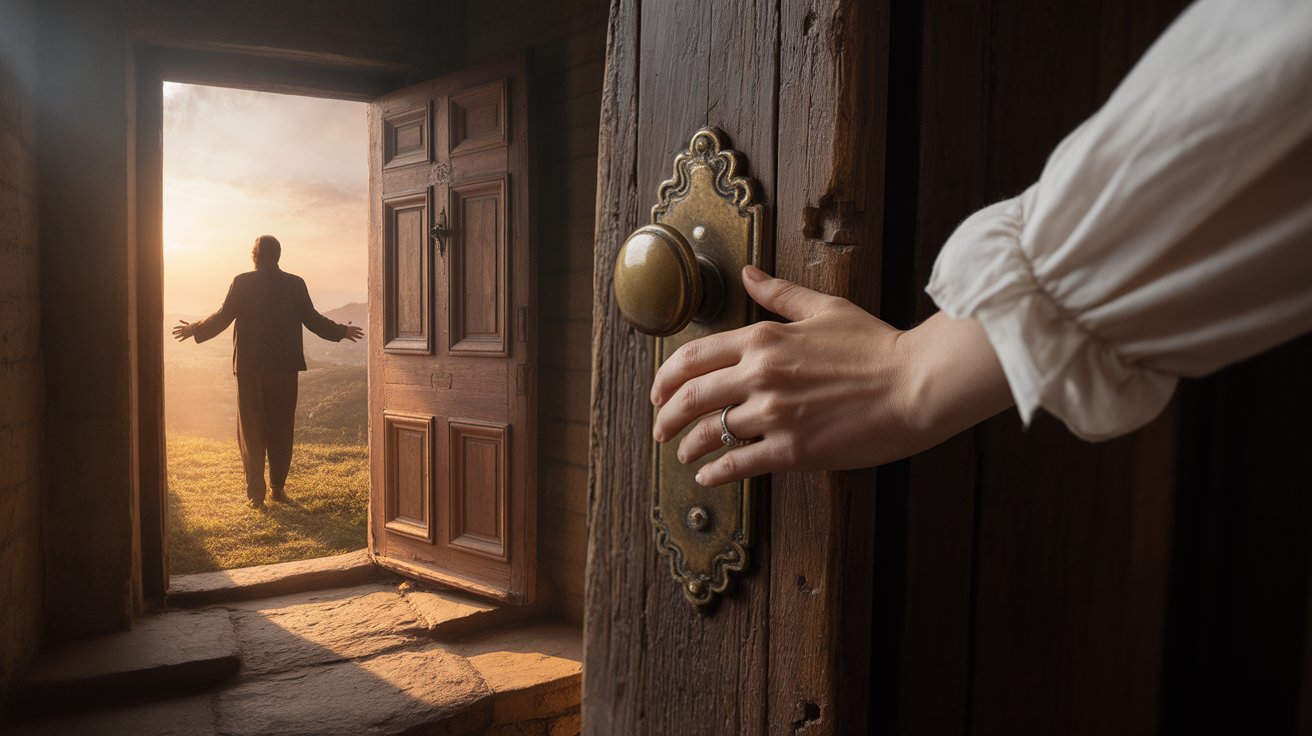 Door opening to light symbolizing inviting Jesus Christ into your heart and life