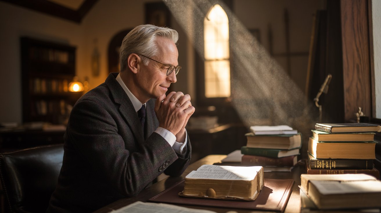 Pastor praying for divine wisdom and direction in church ministry vision