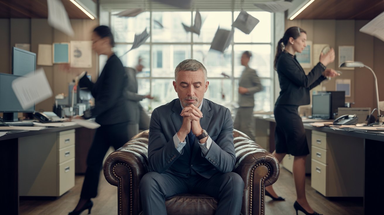 Business owner finding peace through prayer despite chaotic work environment