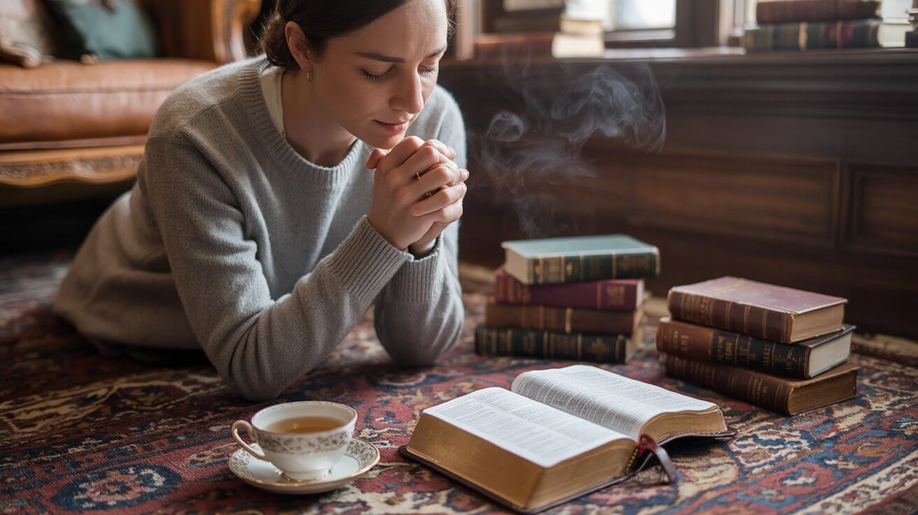 Peaceful prayer and bible study time for finding peace when overwhelmed
