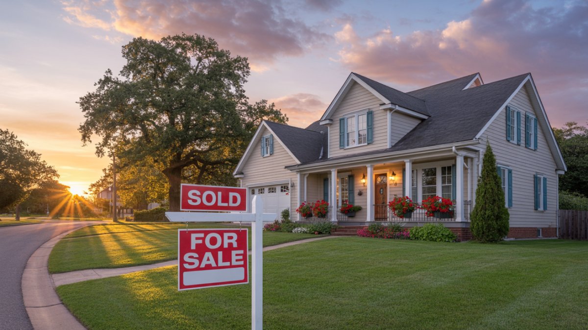 House for sale at sunset representing God's perfect timing in real estate