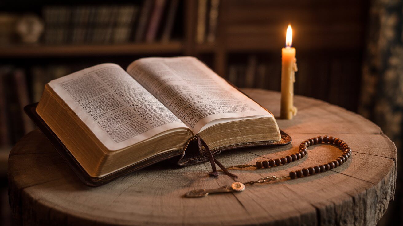 Open Bible with candle representing persistent prayer for son with drug addiction