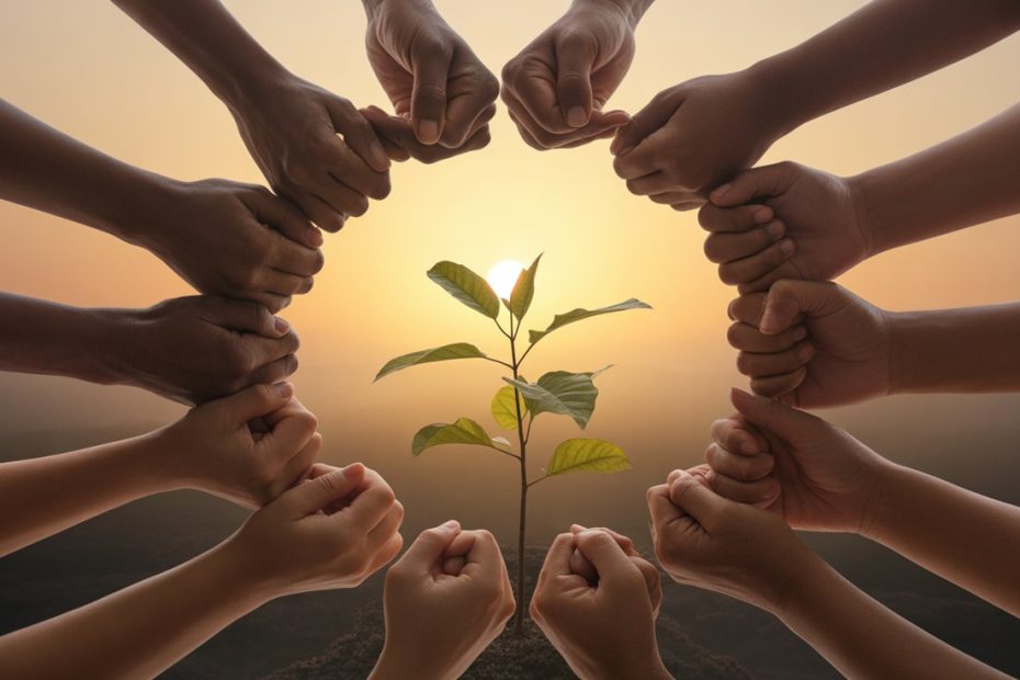 Thankful prayers for healing - diverse people praying together with hope and gratitude