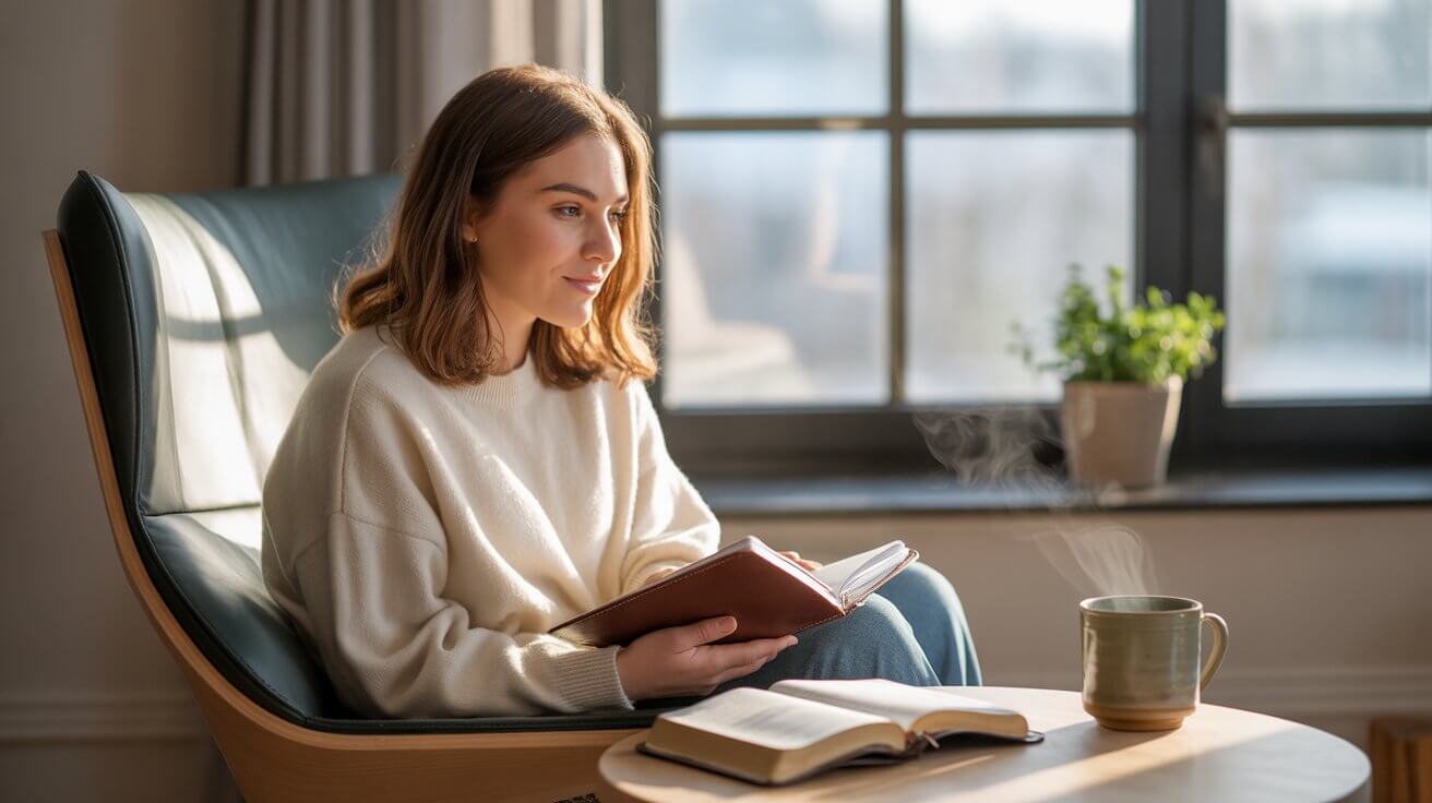 Morning devotional prayer time by window showing practical intimacy with God daily