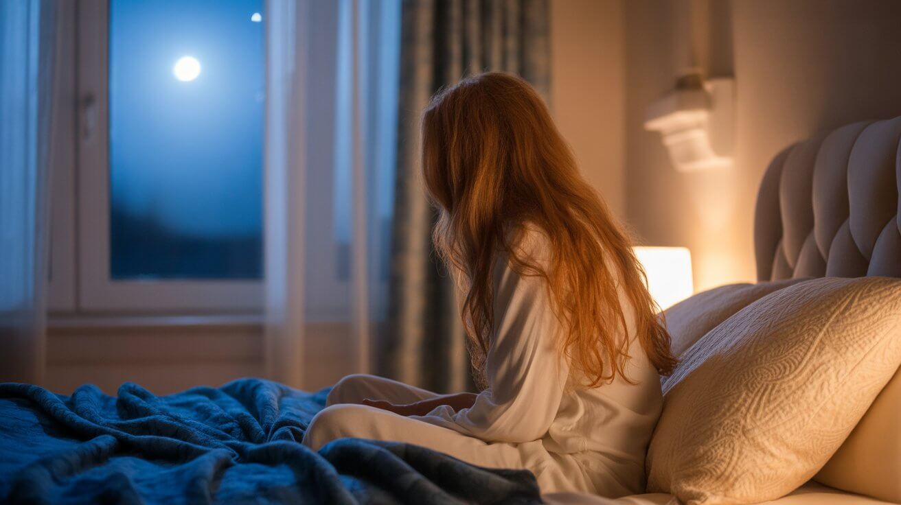 Person praying at bedside for peace and relief from anxiety before sleep