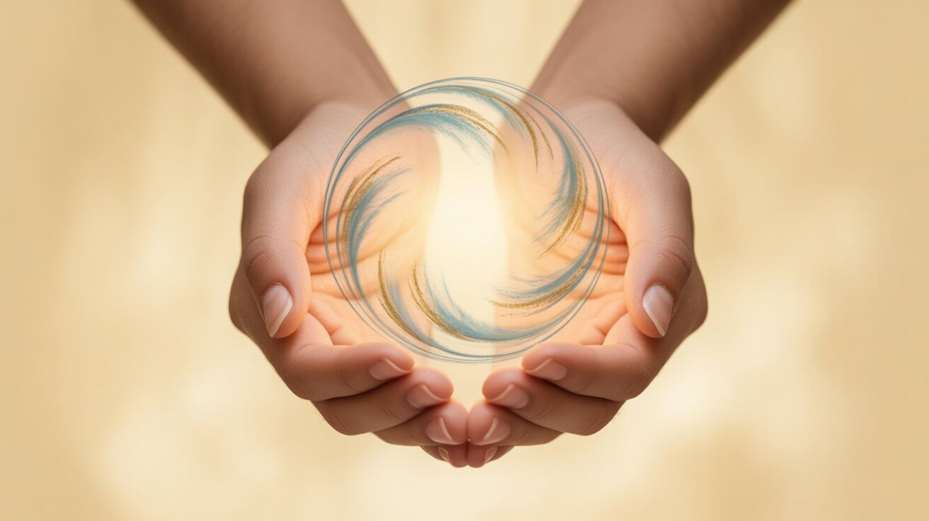 Cupped hands holding gentle light symbolizing God holding our worries and anxiety