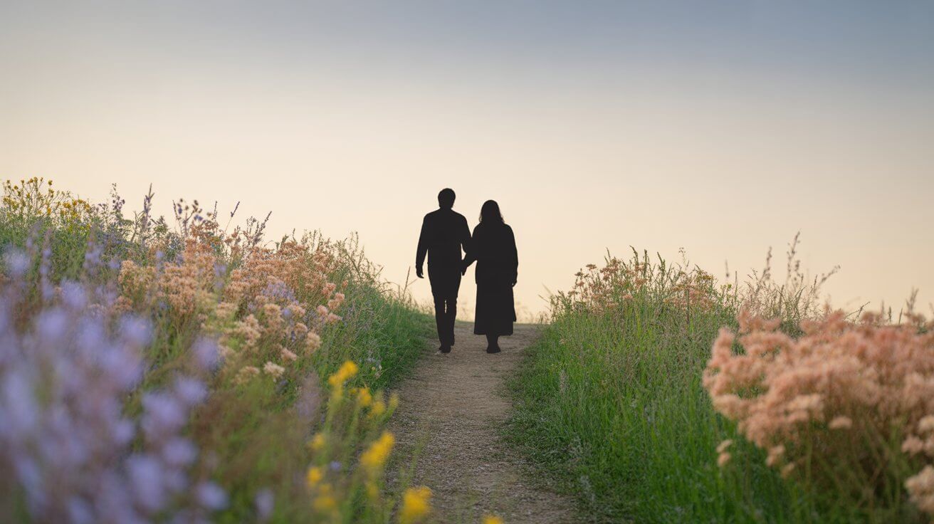 Jesus walking alongside person on peaceful path representing His presence during anxiety