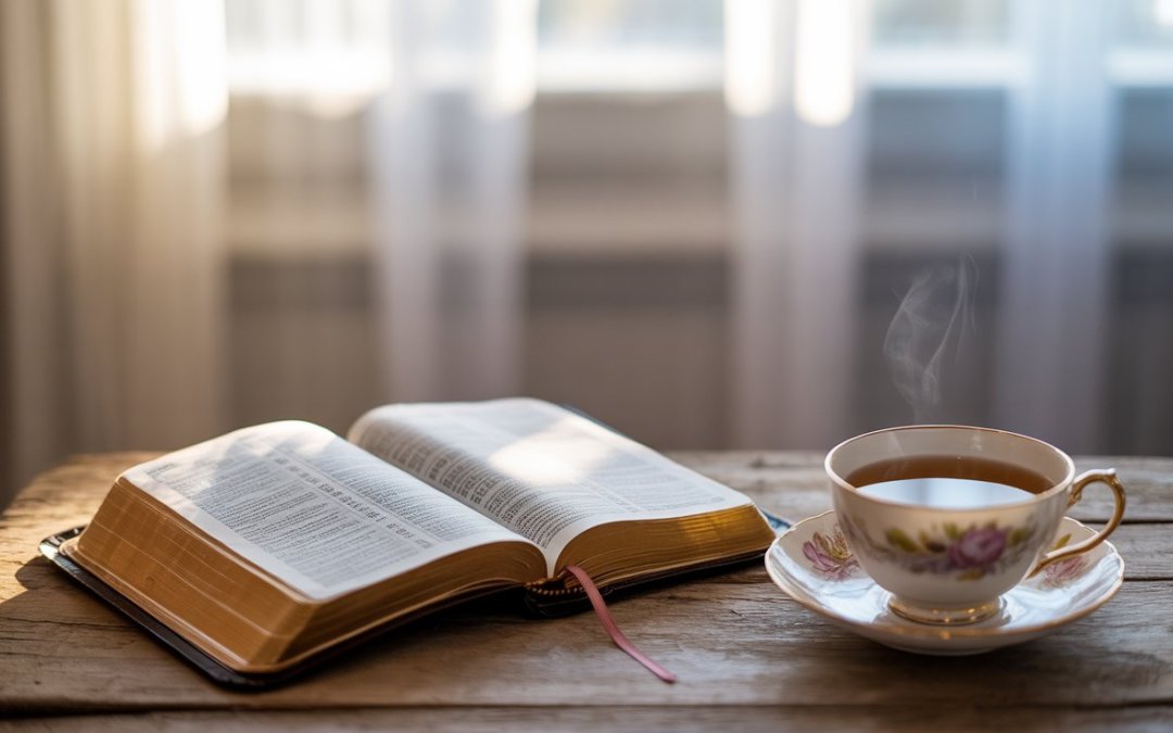 Peaceful morning prayer scene with Bible and soft light for anxiety relief
