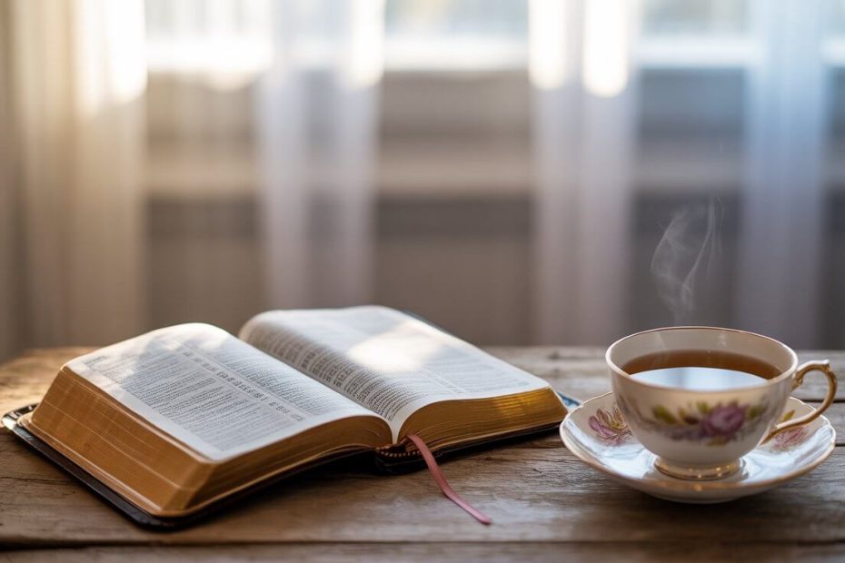 Peaceful morning prayer scene with Bible and soft light for anxiety relief