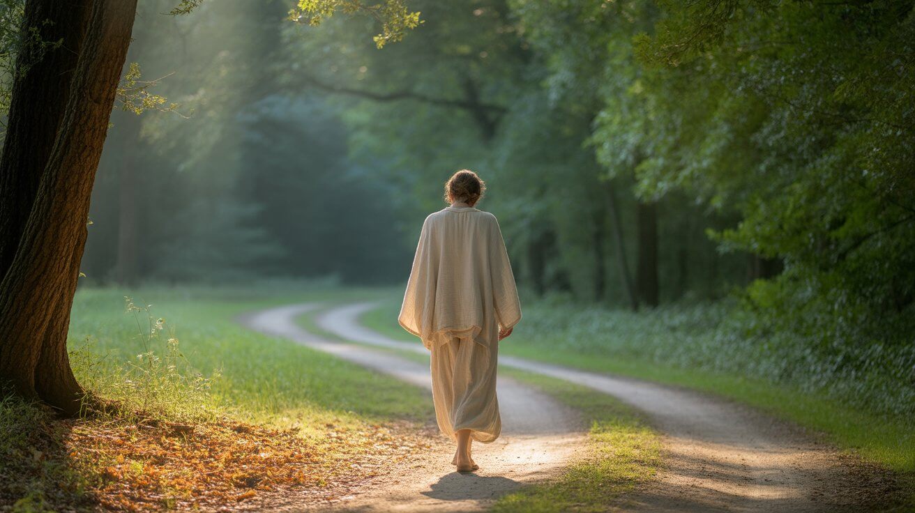 Person on peaceful nature walk praying for clarity of mind