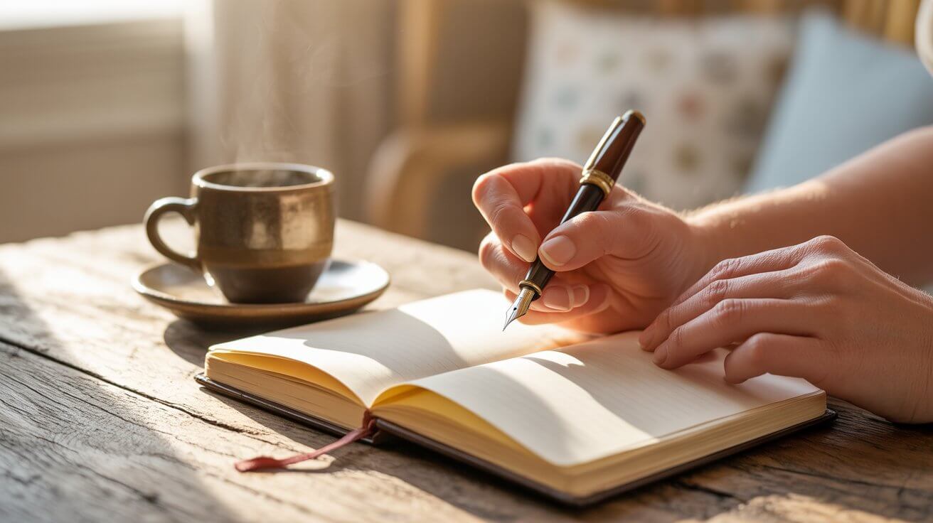 Hands writing personal prayer in journal for anxiety relief