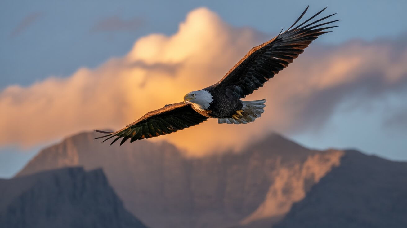 Eagle soaring against sunrise sky representing strength from waiting on the Lord from Isaiah 40:31
