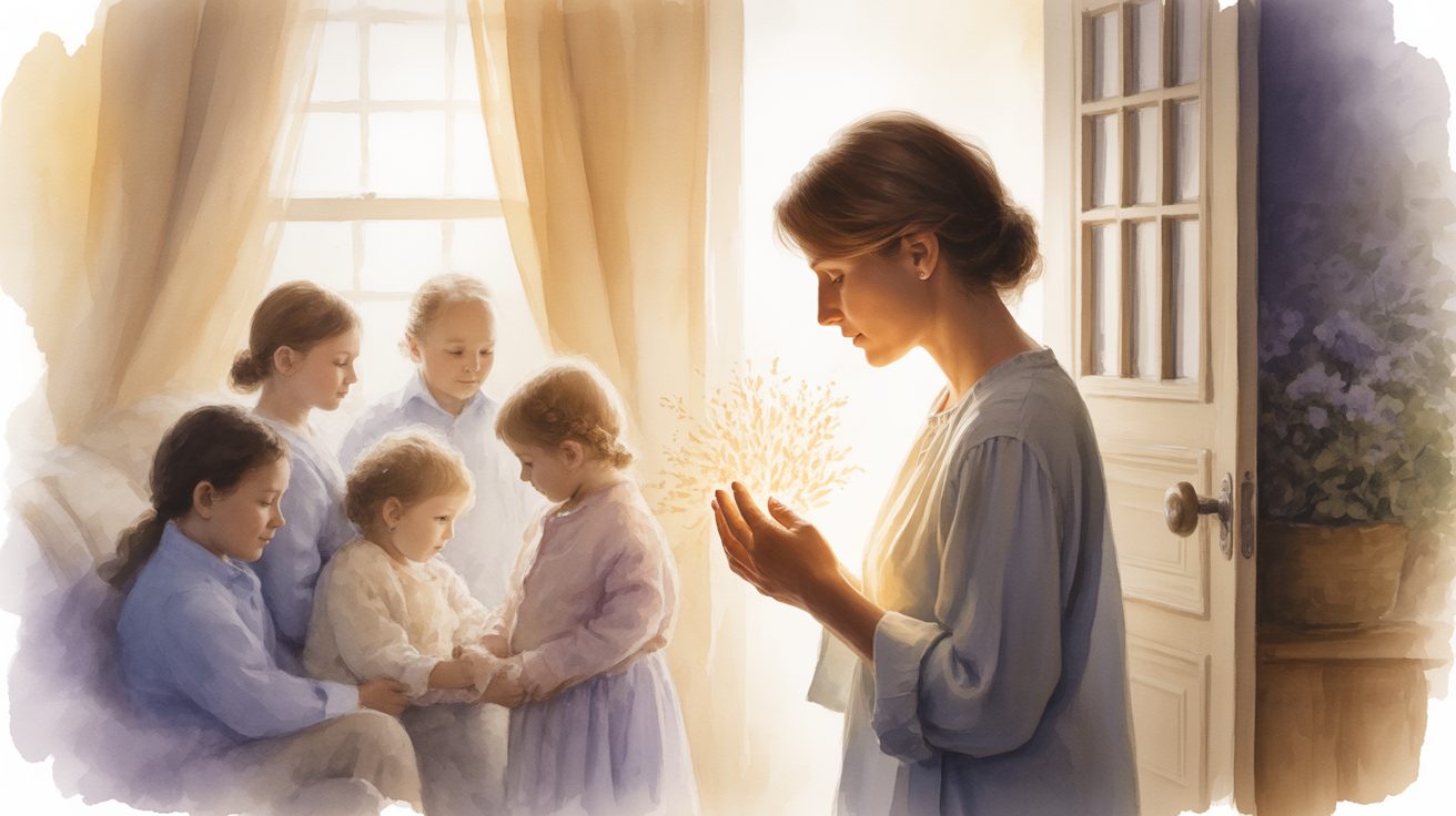 Person standing at a doorway with inner peace before entering a social gathering, illustrating prayer for social anxiety