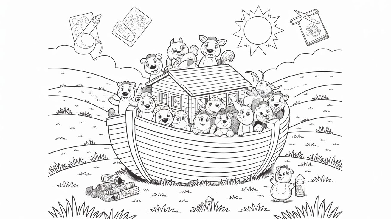 Child drawing Bible story during creative family devotional time