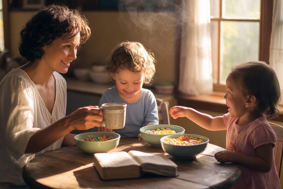 Family gathered for morning devotional