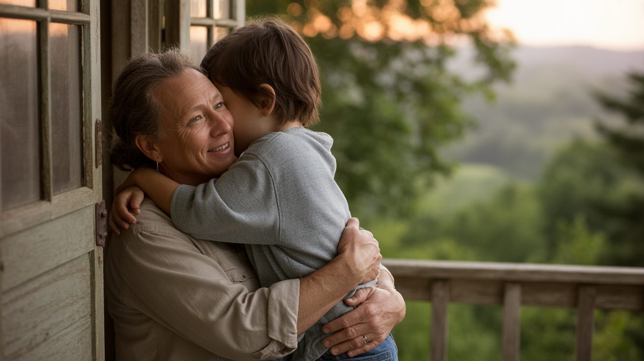 Parent and adult child sharing a warm embrace representing answered prayer