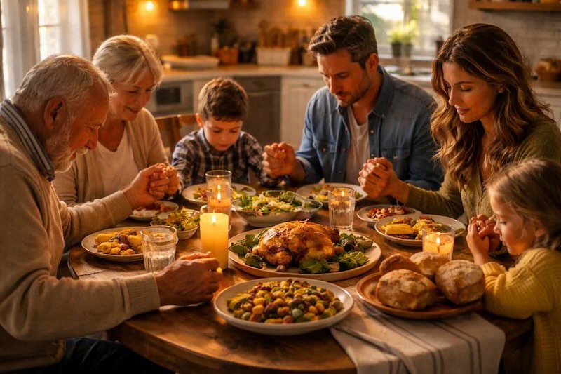 Simple family prayer for dinner around the table