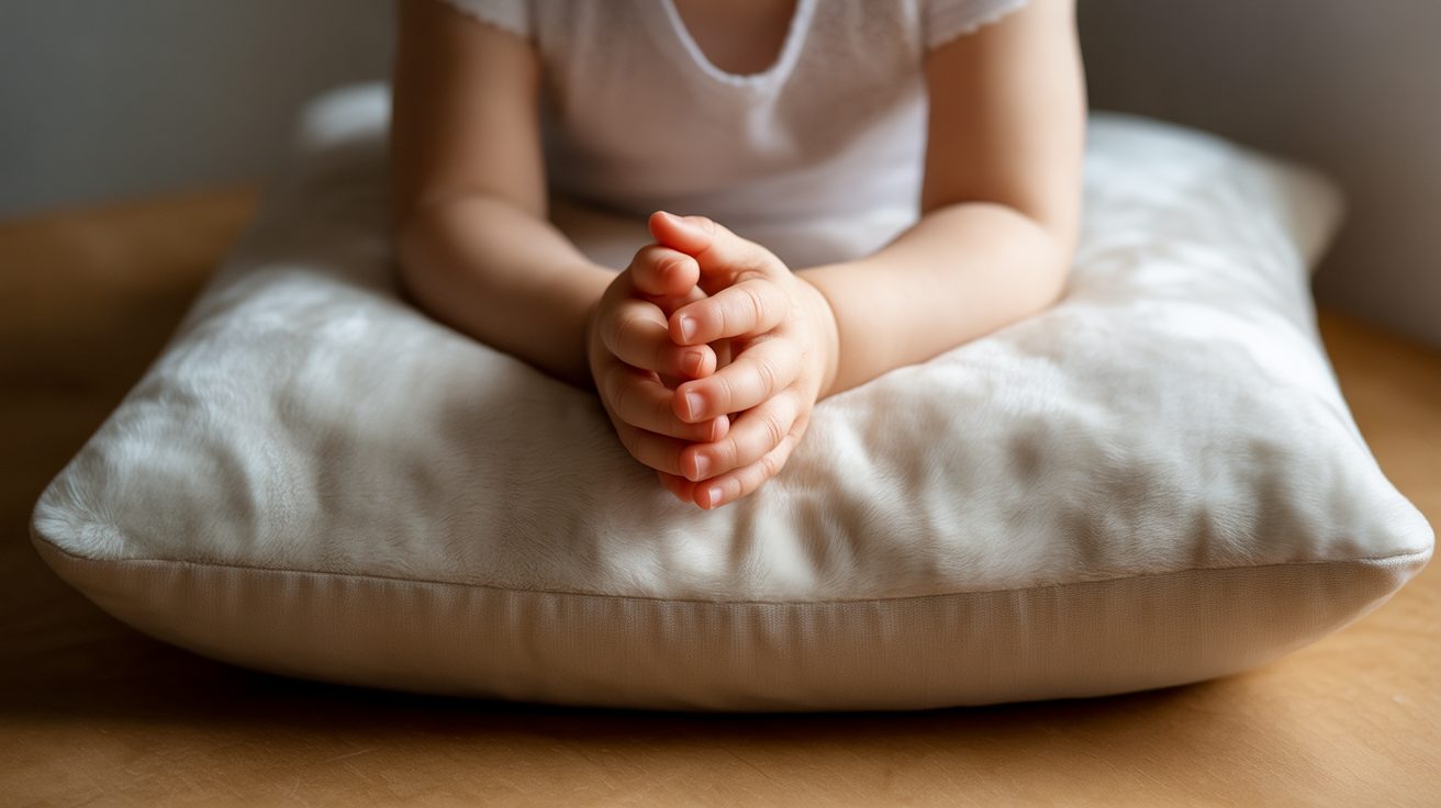 Close-up of toddler hands clasped together in prayer