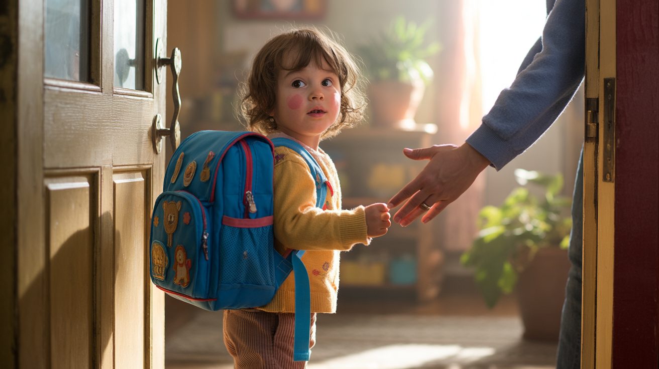 Parent praying for their child's protection as they leave for school in the morning
