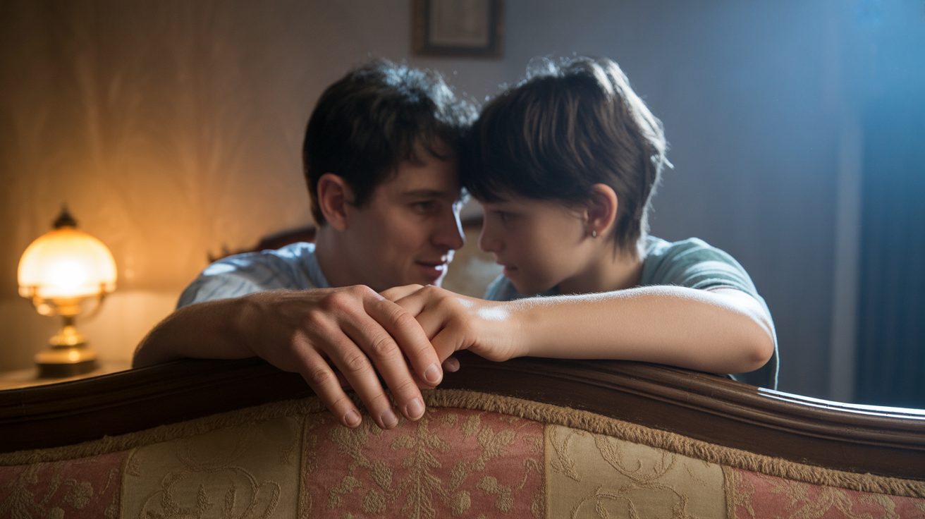 Parent praying a night prayer of protection over a teenager at bedtime