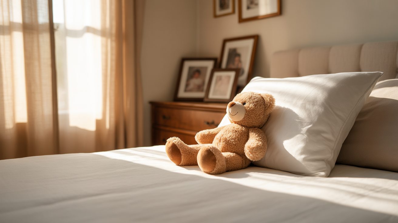A daughter's empty bedroom in soft morning light, symbolizing a parent praying for her return from drug addiction